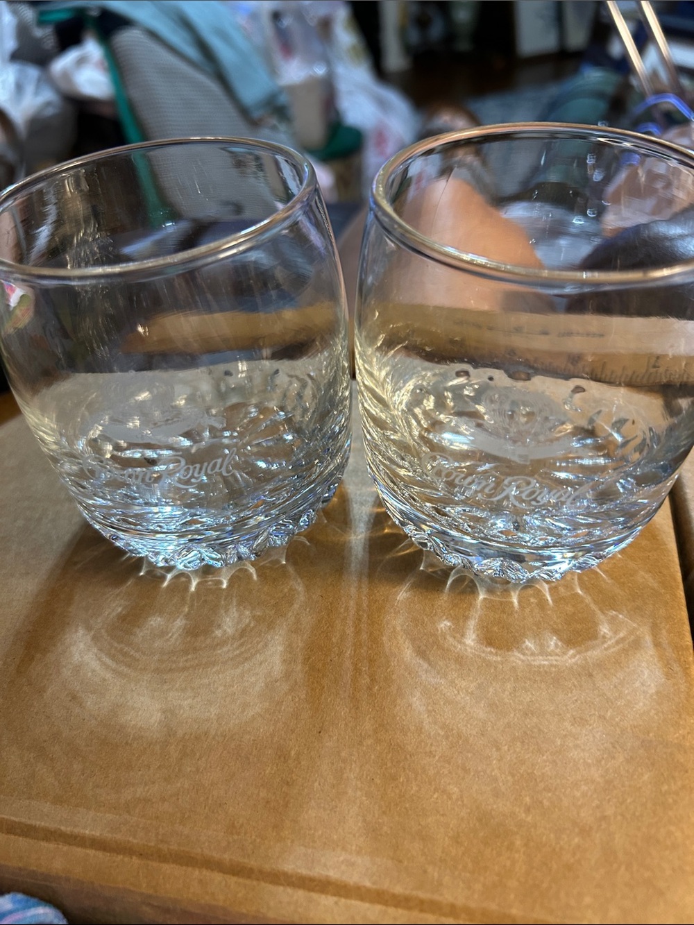 Vintage Crown Royal Clear Round Whiskey Glasses - Set of 2 Highball Etched Logo